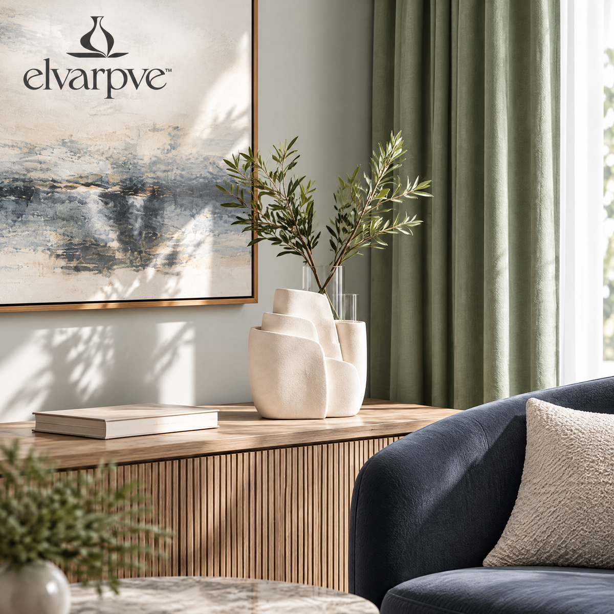 elvarpve™ Strata Offset Ceramic Vase — Sculptural Layered Bud Vessel for Shelf & Console Décor