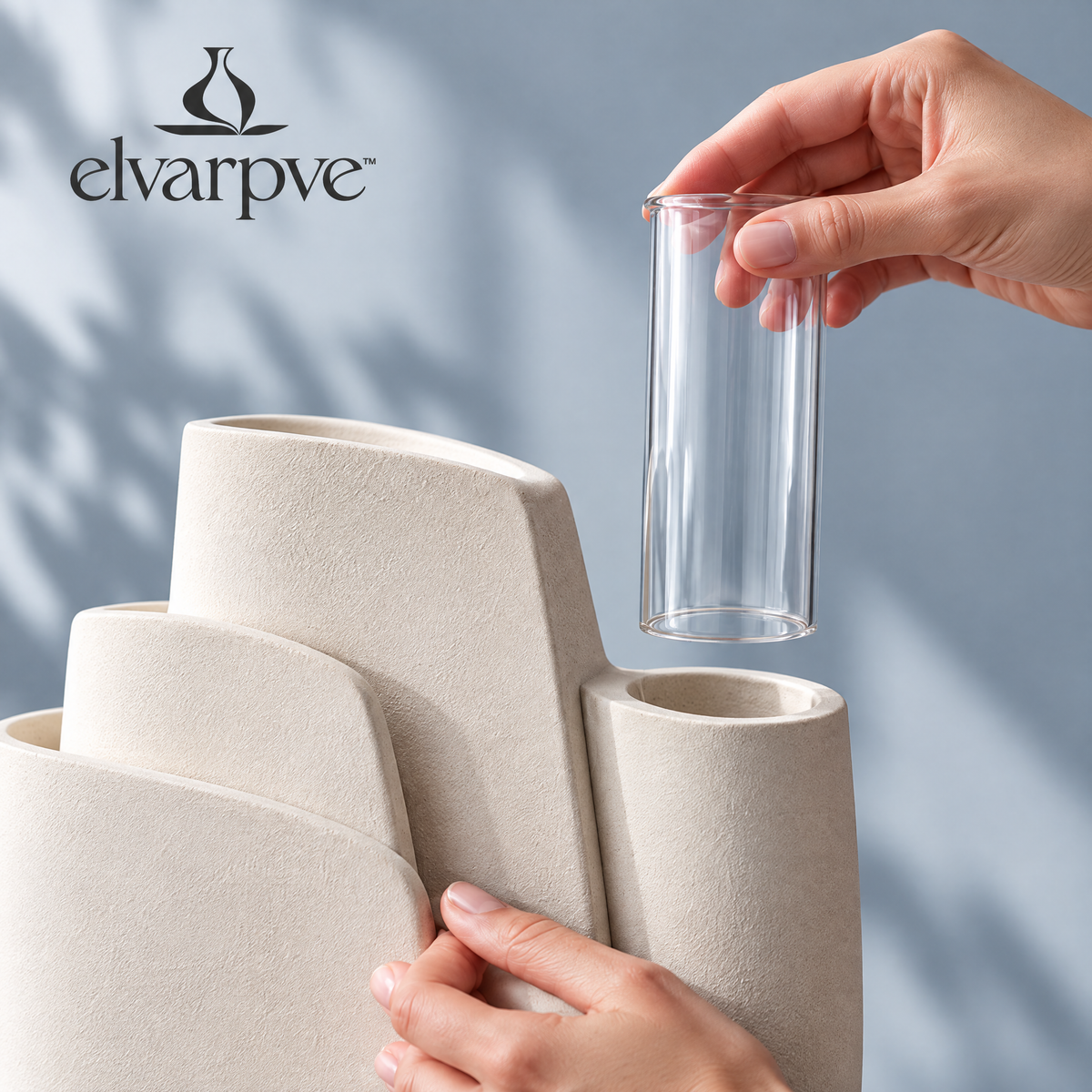 elvarpve™ Strata Offset Ceramic Vase — Sculptural Layered Bud Vessel for Shelf & Console Décor