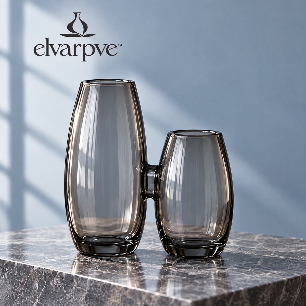 elvarpve™ Confluence Twin-Chamber Glass Vase — Asymmetric Double Bud Vessel for Fresh Flower Table Décor