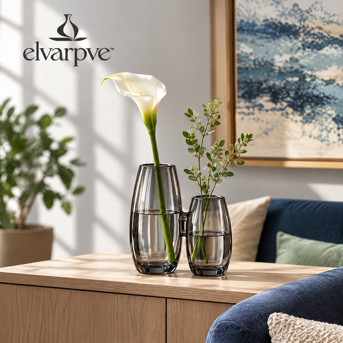 elvarpve™ Confluence Twin-Chamber Glass Vase — Asymmetric Double Bud Vessel for Fresh Flower Table Décor