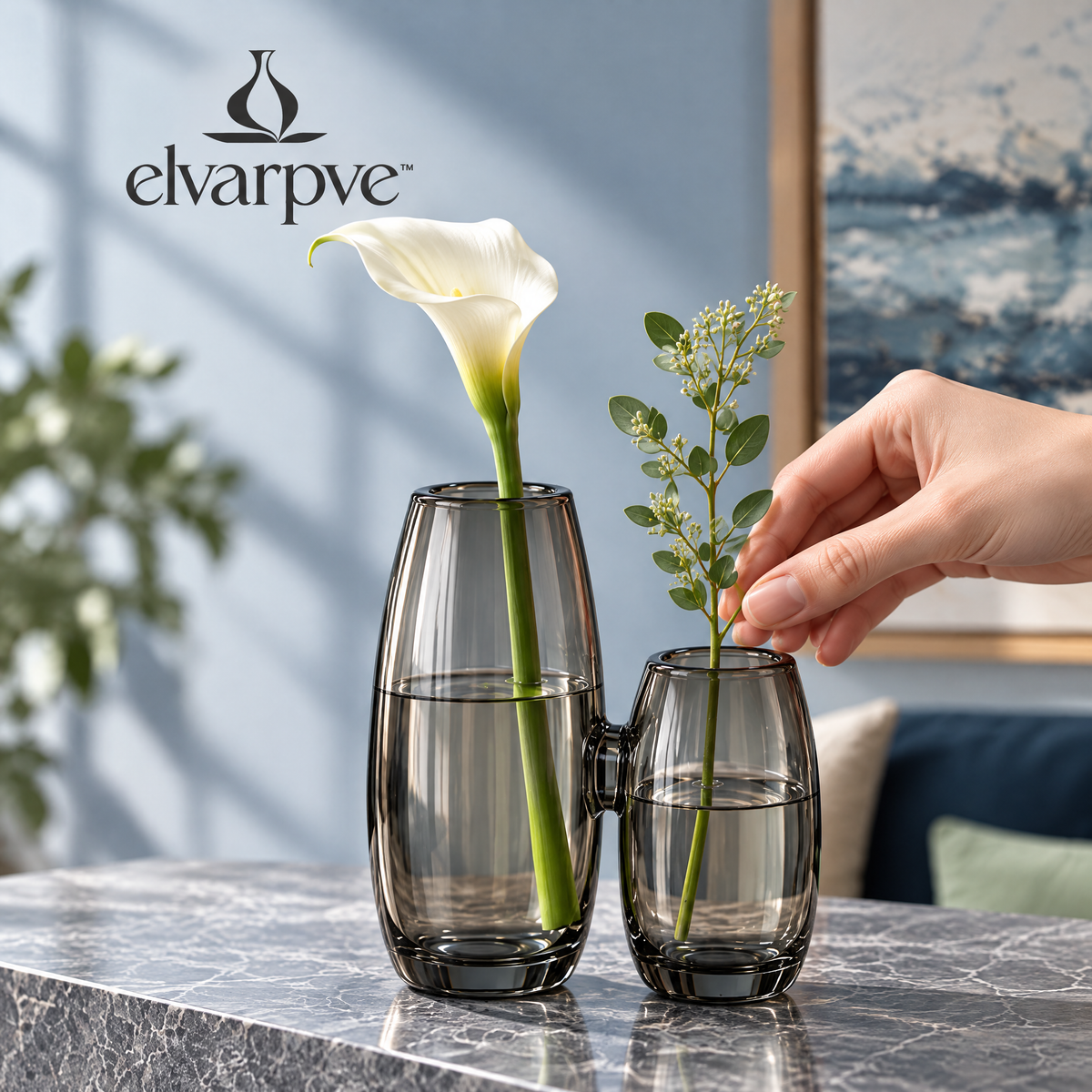 elvarpve™ Confluence Twin-Chamber Glass Vase — Asymmetric Double Bud Vessel for Fresh Flower Table Décor