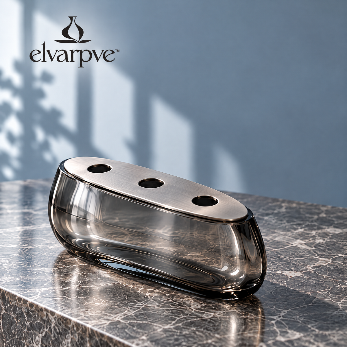 elvarpve™ Estuary Low Glass Vase — Elongated Floral Centerpiece with Removable Three-Opening Stem Guide