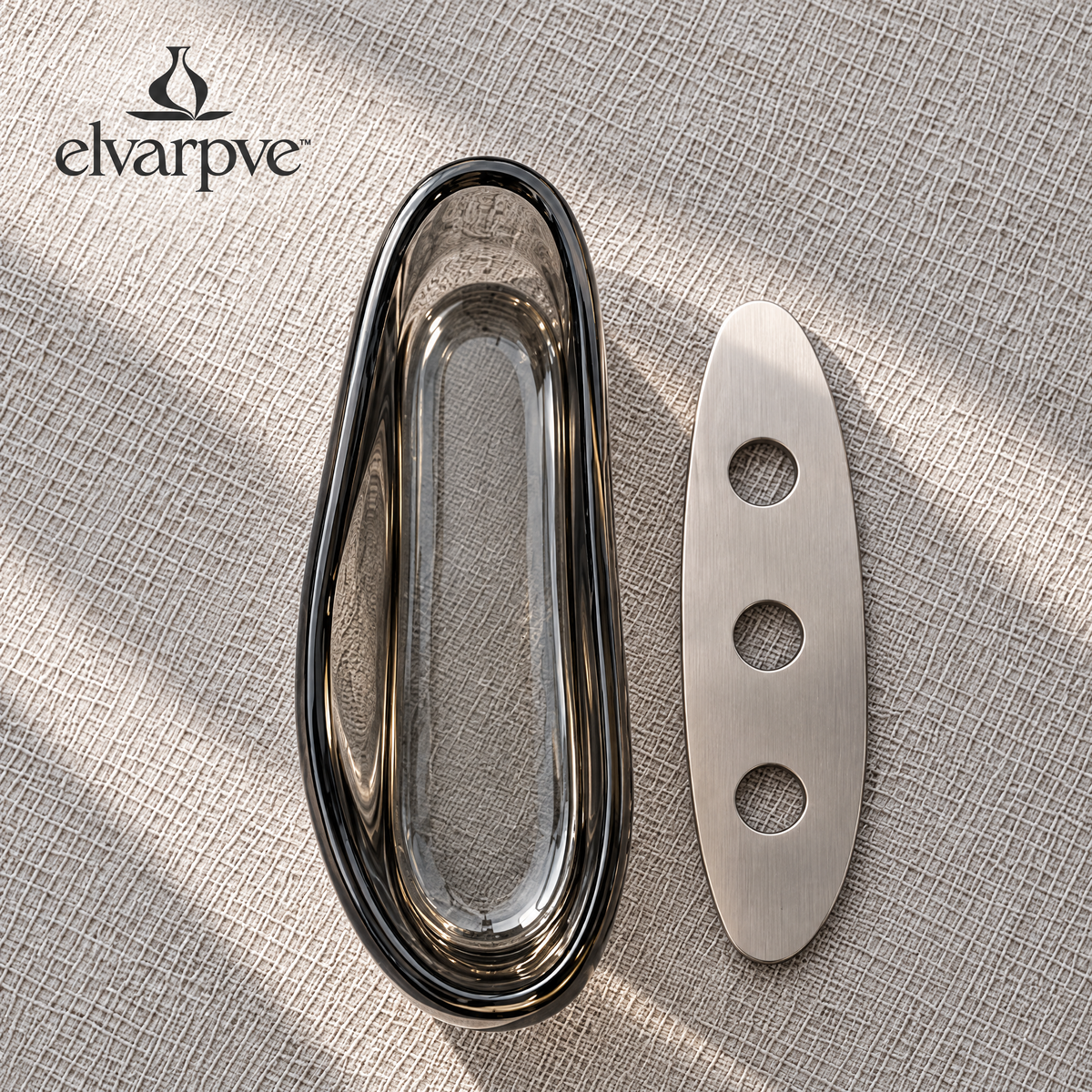 elvarpve™ Estuary Low Glass Vase — Elongated Floral Centerpiece with Removable Three-Opening Stem Guide