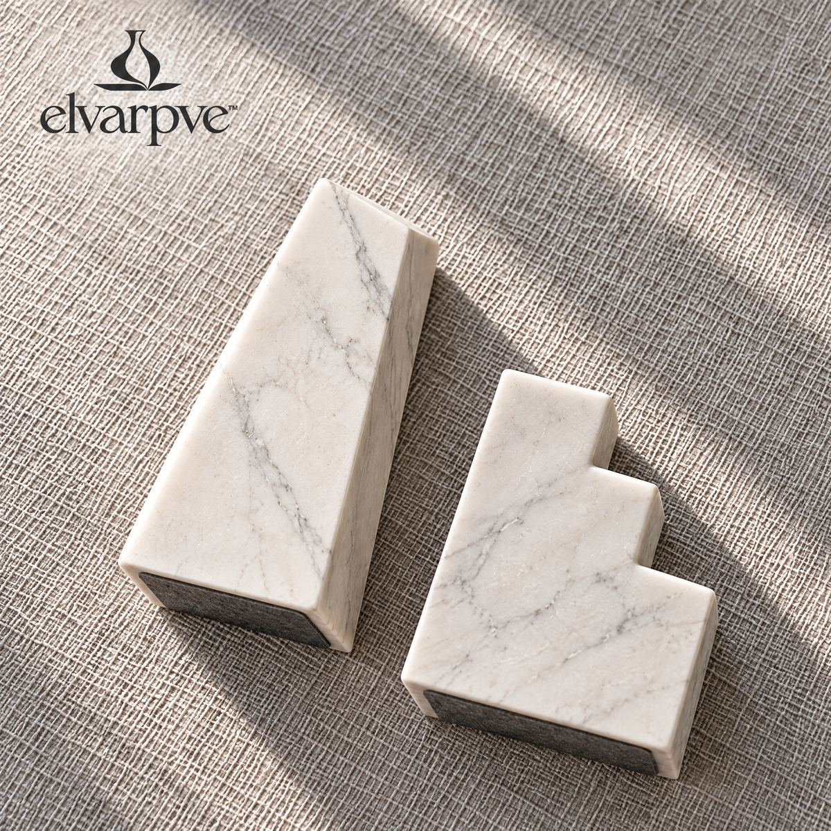 elvarpve™ Faultline Marble Bookends — Asymmetric Geometric Book Support Set for Shelf & Desk