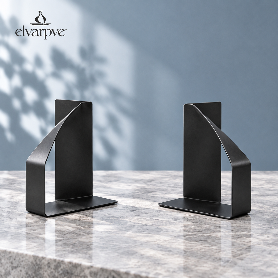 elvarpve™ Ribbon Turn Steel Bookends — Folded Metal Book Holders for Modern Desk & Bookshelf Décor