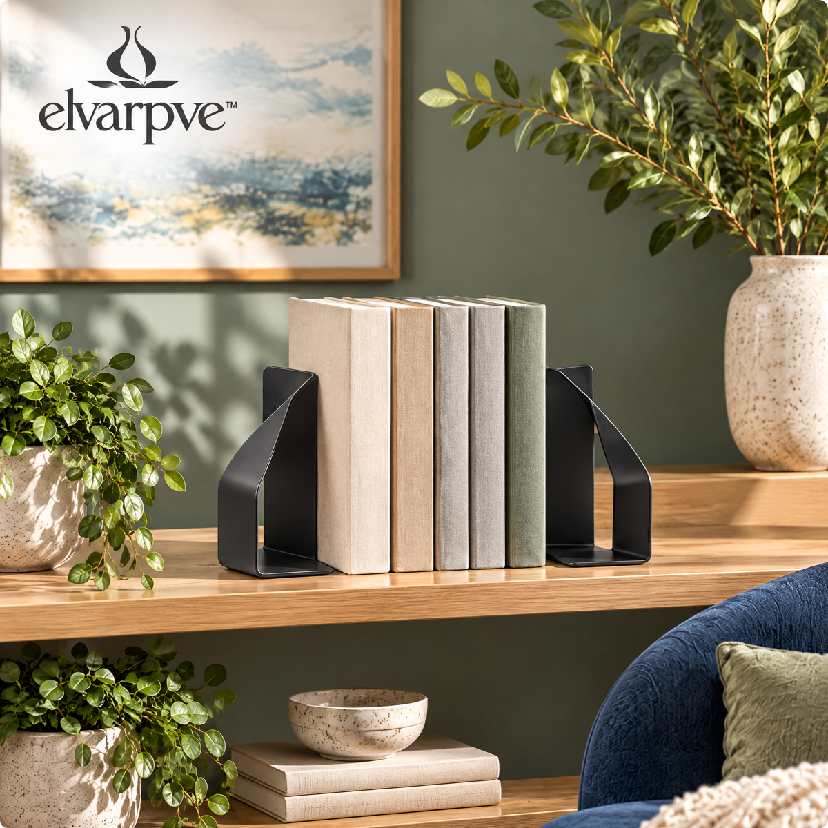 elvarpve™ Ribbon Turn Steel Bookends — Folded Metal Book Holders for Modern Desk & Bookshelf Décor