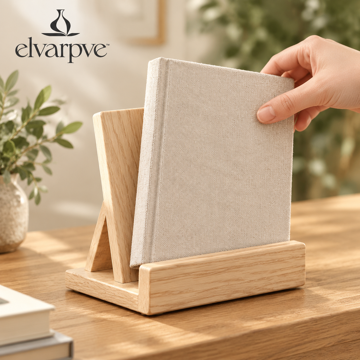 elvarpve™ Folio Incline Wooden Book Display Stand — Angled Hardcover Holder for Shelf & Console Styling
