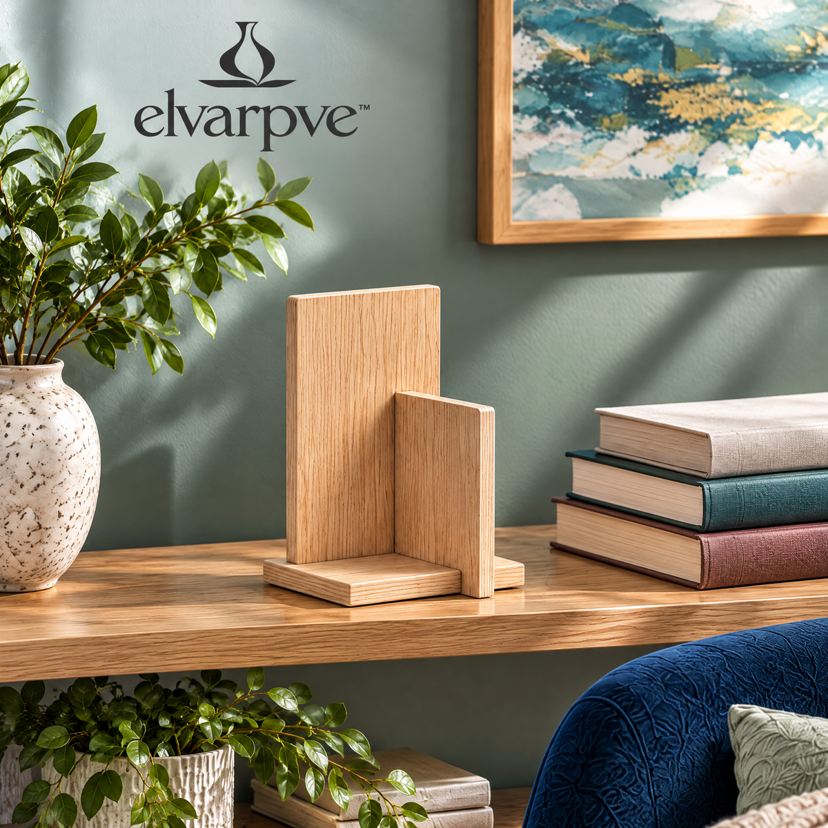 elvarpve™ Intersect Wood Shelf Sculpture — Three-Part Geometric Accent for Bookcase & Desk Décor