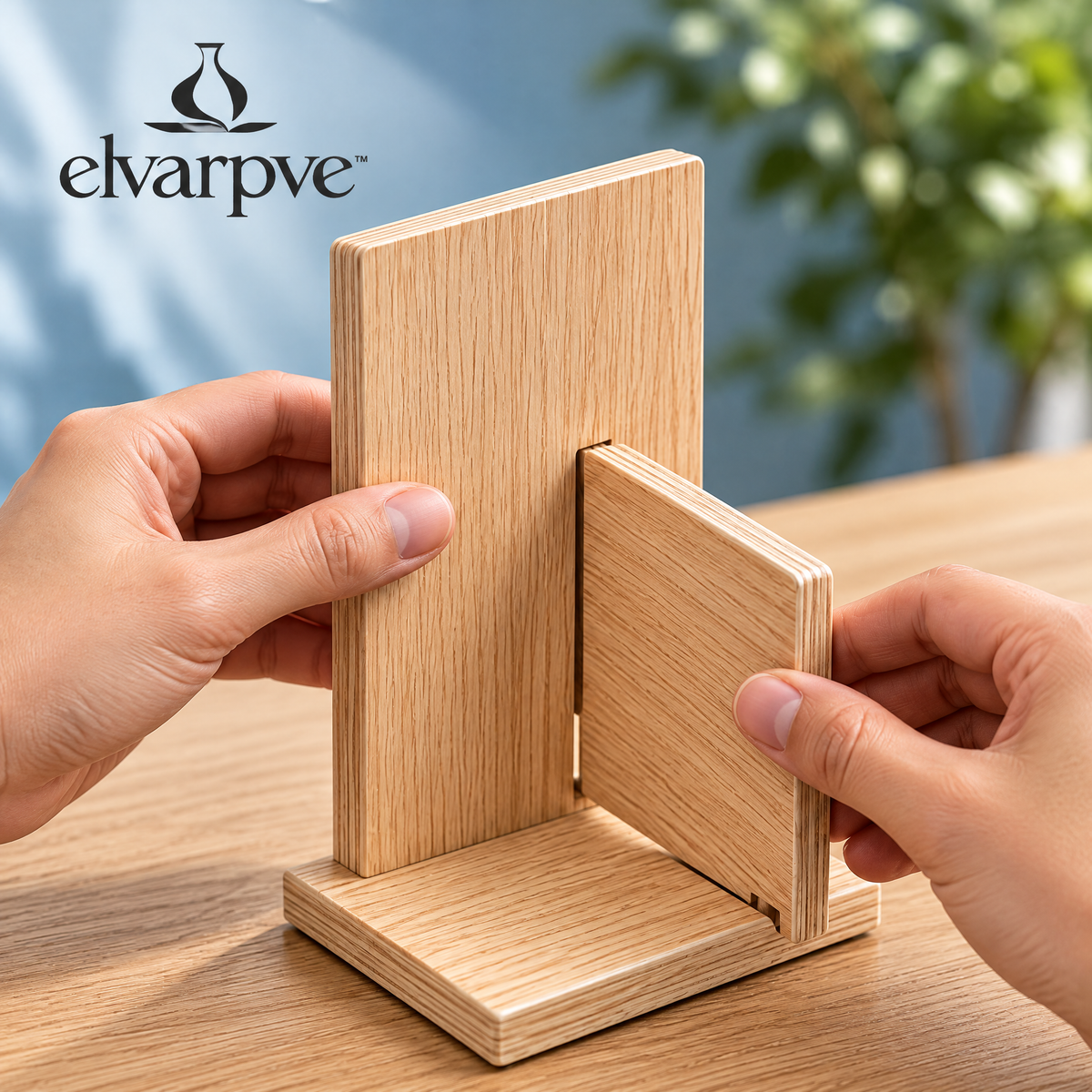 elvarpve™ Intersect Wood Shelf Sculpture — Three-Part Geometric Accent for Bookcase & Desk Décor