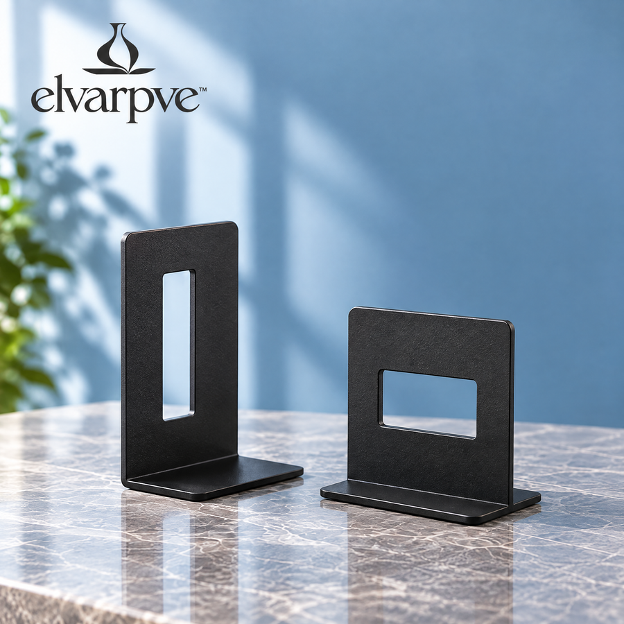 elvarpve™ Courtyard Window Metal Bookends — Architectural Open-Frame Shelf Supports with Offset Cutouts