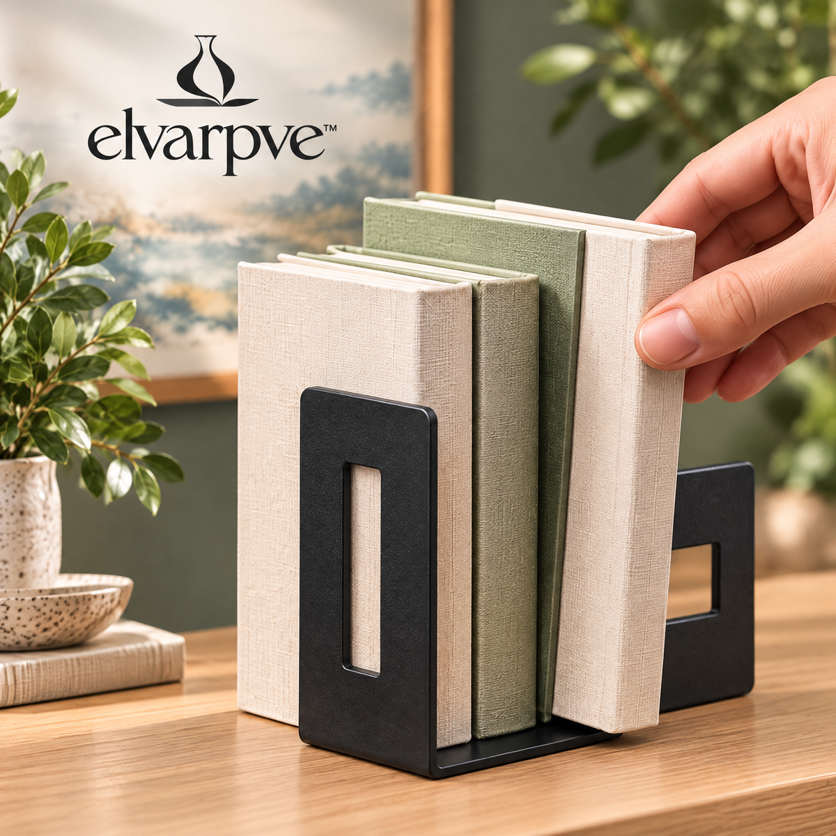 elvarpve™ Courtyard Window Metal Bookends — Architectural Open-Frame Shelf Supports with Offset Cutouts