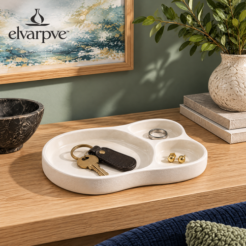elvarpve™ Contour Terrace Ceramic Catchall Tray — Sculptural Key & Jewelry Organizer for Entryway Décor