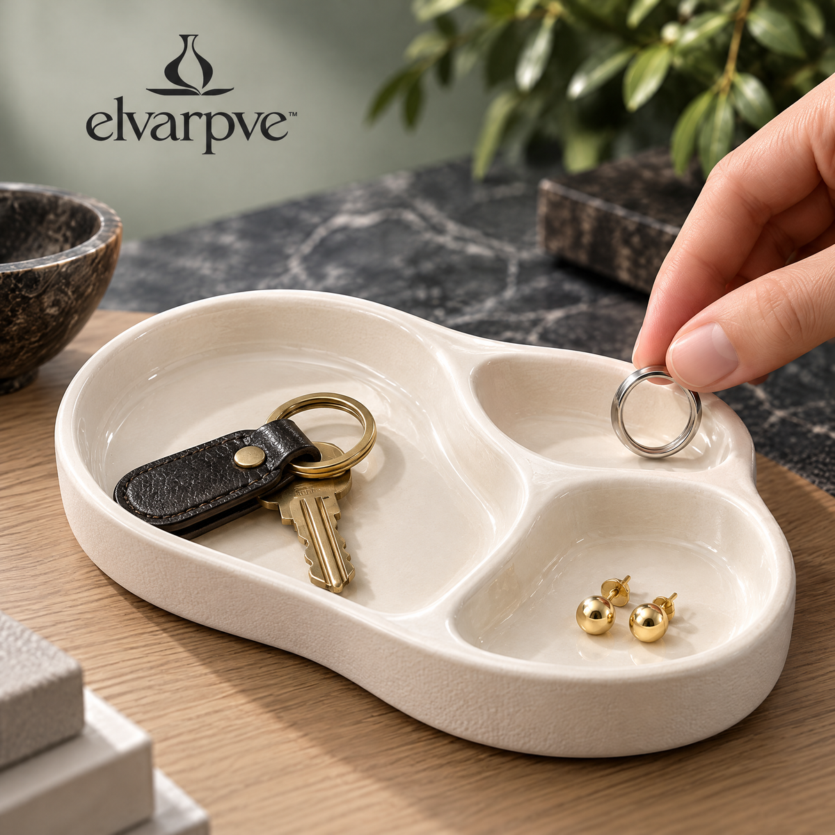 elvarpve™ Contour Terrace Ceramic Catchall Tray — Sculptural Key & Jewelry Organizer for Entryway Décor
