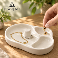 elvarpve™ Orbit Well Ceramic Jewelry Dish — Off-Center Ring Pedestal & Divided Accessory Catchall