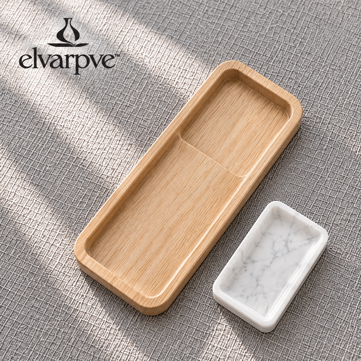 elvarpve™ Inset Wood & Marble Valet Tray — Modular Desktop Catchall with Removable Stone Dish