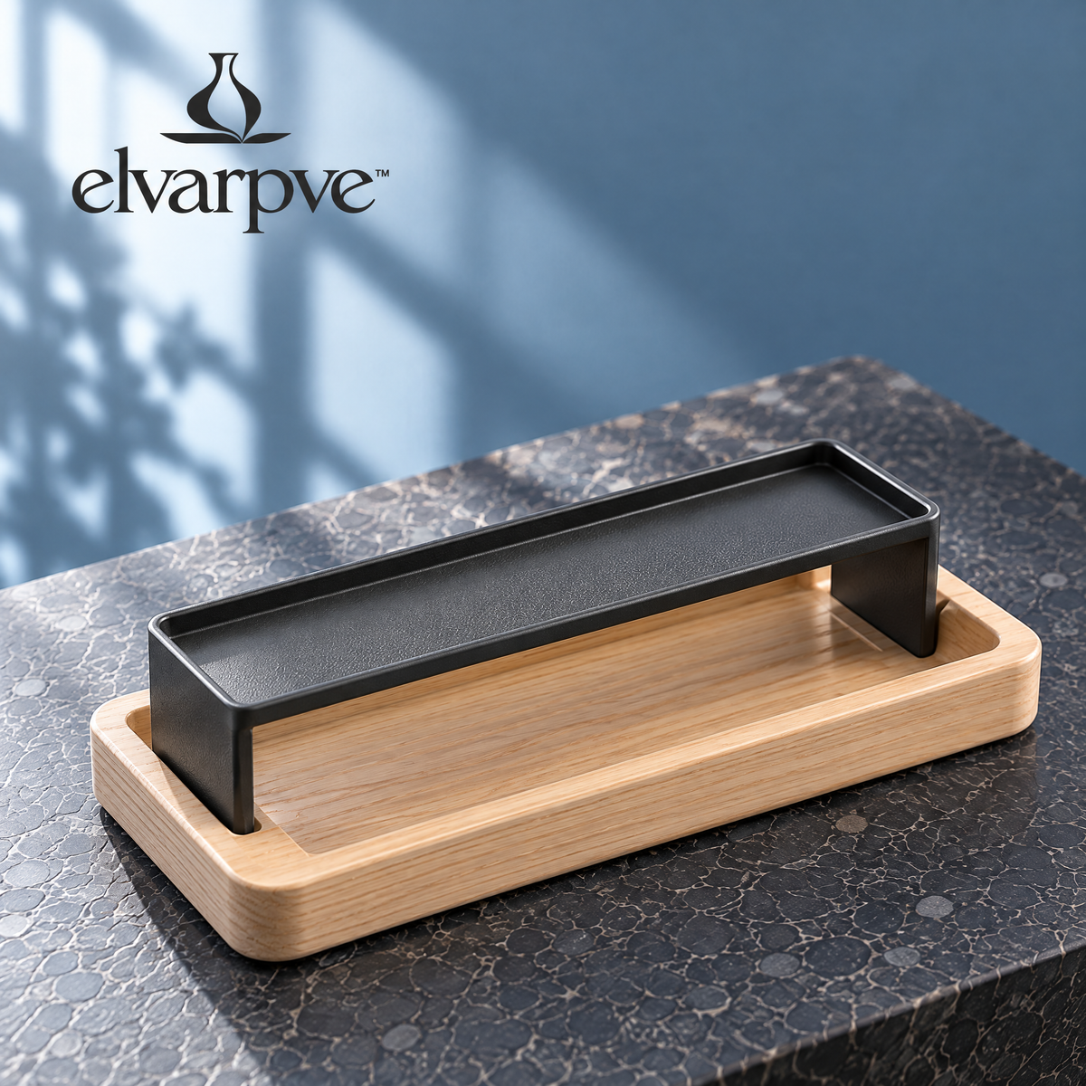 elvarpve™ Span Bridge Two-Level Organizer Tray — Sculptural Desktop Catchall with Removable Upper Shelf