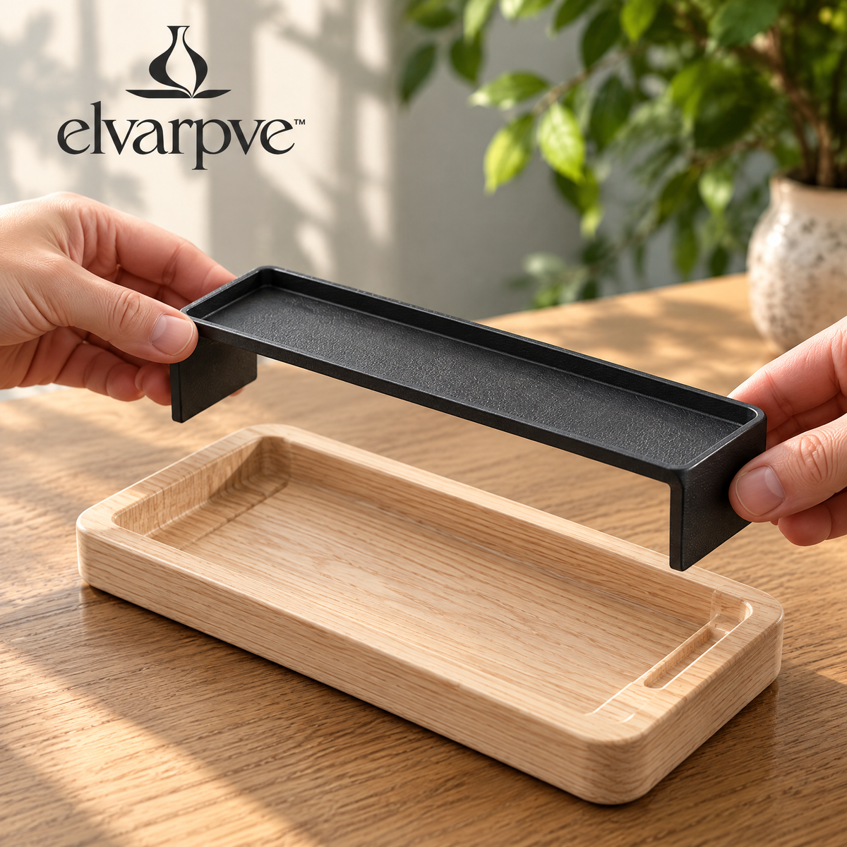 elvarpve™ Span Bridge Two-Level Organizer Tray — Sculptural Desktop Catchall with Removable Upper Shelf
